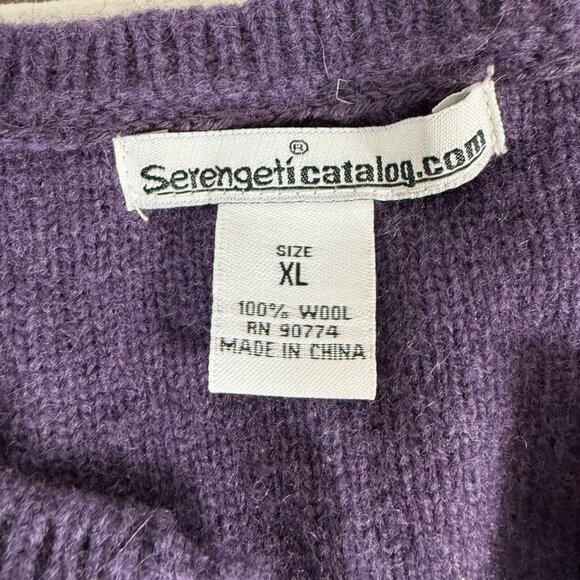 Serengeti Wool Embroidered Sweater Womens Size XL Winter Purple V-Neck VTG Warm - Picture 5 of 11